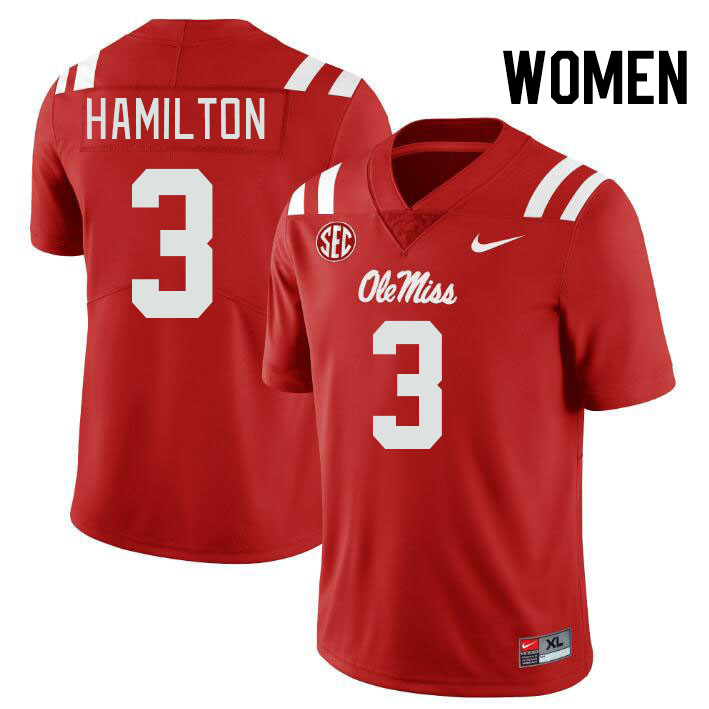 Women #3 Isaiah Hamilton Ole Miss Rebels College Football Jerseys Stitched-Red